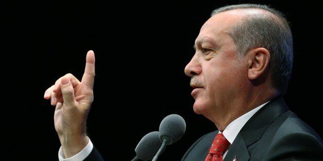 ANKARA, TURKEY - NOVEMBER 10 : Turkish President Recep Tayyip Erdogan speaks at the commemoration ceremony during the 79th anniversary of founder of the Republic of Turkey Mustafa Kemal Ataturk's death at the Bestepe People's Congress and Culture Center located in the Presidential Complex in Ankara, Turkey on November 10, 2017. (Photo by Kayhan Ozer/Anadolu Agency/Getty Images)