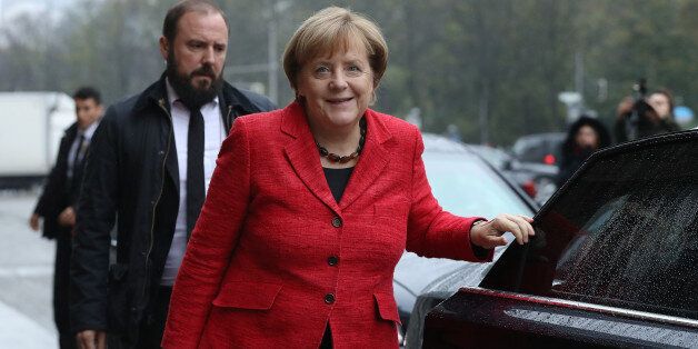 BERLIN, GERMANY - NOVEMBER 01: German Chancellor Angela Merkel arrives for another day of coalition negotiations on November 1, 2017 in Berlin, Germany. The German Christian Democrats (CDU/CSU), the German Greens Party and the Free Democratic Party (FDP) are working through policy issues in an effort to build the next German coaltion government following federal elections in September. (Photo by Sean Gallup/Getty Images)