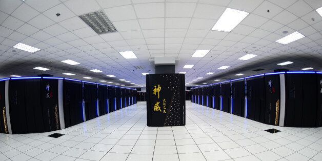 WUXI, June 20, 2016-- Photo taken on June 20, 2016 shows Sunway TaihuLight, a new Chinese supercomputer, in Wuxi, east China's Jiangsu Province. Performing 93 quadrillion calculations per second, Sunway TaihuLight dethroned China's Tianhe-2 from the top in a list of the 500 most powerful supercomputers in the world. Sunway TaihuLight, with 10,649,600 computing cores comprising 40,960 nodes, is twice as fast and three times as efficient as Tianhe-2, which has a performance of 33.86 quadrillion calculations per second, or petaflop/s. The new system was developed by the Chinese National Research Center of Parallel Computer Engineering & Technology and installed at the National Supercomputing Center in Wuxi. (Xinhua/Li Xiang via Getty Images)