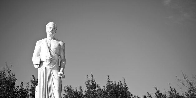Hippocrates statue, black and white