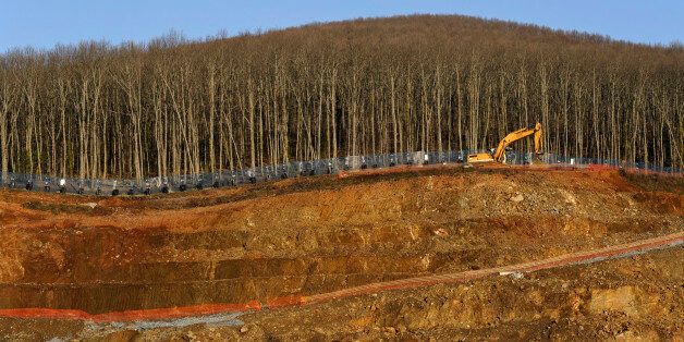 An excavator moves next to a tree line at the construction site of a mine of Hellas Gold, a subsidiary of Canadian mining company Eldorado Gold Corp, in Skouries, in the Halkidiki region, northern Greece February 15, 2015. Greece's new government will take steps to halt a Canadian-run gold mine project and aims to cancel a development scheme at Athens' former airport, pressing ahead with plans to roll back the country's privatisation programme. The government is dominated by the left-wing Syriza party, which has for years opposed the Skouries gold mine in northern Greece, operated by Vancouver-based Eldorado Gold Corp. REUTERS/Alexandros Avramidis (GREECE - Tags: POLITICS BUSINESS COMMODITIES ENVIRONMENT INDUSTRIAL)