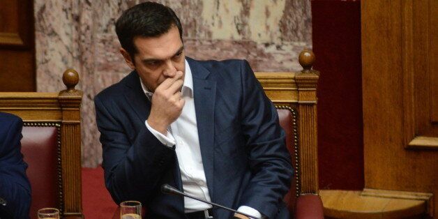 HELLENIC PARLIAMENT, ATHENS, ATTIKI, GREECE - 2017/11/03: Greek Prime Minister Alexis Tsipras, during the speech of Kyriakos Mitsotakis leader of the main opposition and President of New Democracy party, in Hellenic Parliament. (Photo by Dimitrios Karvountzis/Pacific Press/LightRocket via Getty Images)