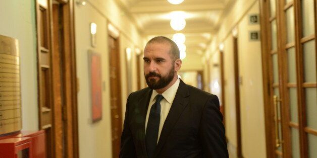 HELLENIC PARLIAMENT, ATHENS, ATTIKI, GREECE - 2017/09/18: Dimitris Tzanakopoulos government spokesman, to his way to the session of the cabinet of the Greek government. (Photo by Dimitrios Karvountzis/Pacific Press/LightRocket via Getty Images)