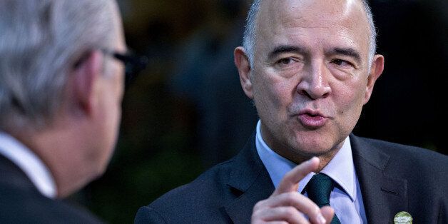 Pierre Moscovici, economic commissioner for the European Union (EU), speaks during a Bloomberg Television interview at the International Monetary Fund (IMF) and World Bank Group Annual Meetings in Washington, D.C., U.S., on Friday, Oct. 13, 2017. Near-term risks to world financial stability have declined since April amid improving macroeconomic conditions and the subsiding risk of emerging-market turmoil, the IMF said in its latest Global Financial Stability Report released yesterday. Photographer: Andrew Harrer/Bloomberg via Getty Images