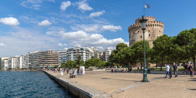 Thessaloniki, Greece - September 30, 2017: Amazing view of White Tower in city of Thessaloniki, Central Macedonia, Greece
