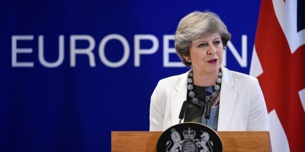 Britain Prime minister Theresa May speaks to the press at the end of a two day EU leaders summit at the building Council of the EU, in Brussels, on October 20, 2017.EU leaders agreed to start preparatory talks on the bloc's relationship with Britain after Brexit, giving some progress for embattled Prime Minister Theresa May to take back home. / AFP PHOTO / JOHN THYS (Photo credit should read JOHN THYS/AFP/Getty Images)