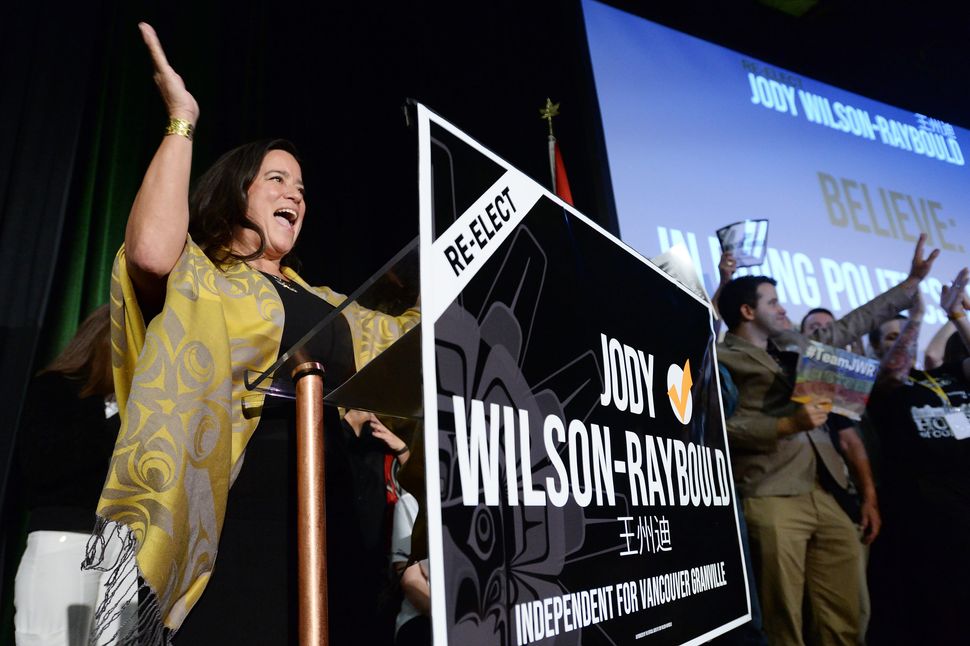 Independent candidate Jody Wilson-Raybould arrives at her federal election campaign event in Vancouver on Wednesday, Sept. 18, 2019. 