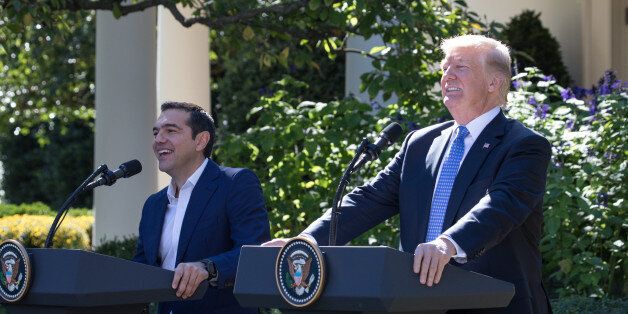 U.S. President Donald Trump and Prime Minister Alexis Tsipras of Greece, held a joint press conference in the Rose Garden of the White House, on Tuesday, October 17, 2017. (Photo by Cheriss May) (Photo by Cheriss May/NurPhoto via Getty Images)