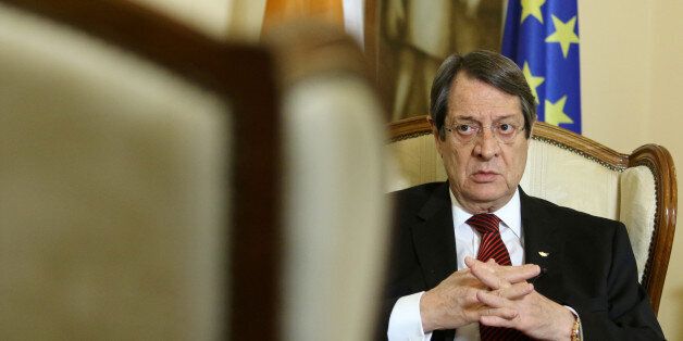 Cypriot President Nicos Anastasiades speaks during an interview with Reuters at the Presidential Palace in Nicosia, Cyprus April 7, 2017. REUTERS/Yiannis Kourtoglou