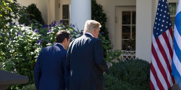 (L-R), Prime Minister Alexis Tsipras of Greece, and U.S. President Donald Trump, leave the Rose Garden, as they head to the Oval Office of the White House, after their joint press conference, on Tuesday, October 17, 2017. (Photo by Cheriss May) (Photo by Cheriss May/NurPhoto via Getty Images)
