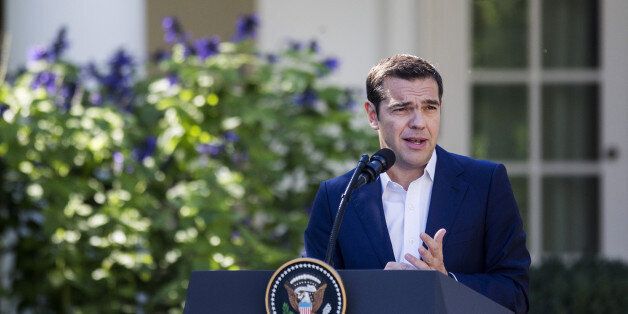 Alexis Tsipras, Greece's prime minister, speaks during a joint press conference with U.S. President Donald Trump, not pictured, in the Rose Garden of the White Housein the Rose Garden of the White House in Washington, D.C., U.S., on Tuesday, Oct. 17, 2017. TsiprasÂ said that he andÂ TrumpÂ had a 'productive' meeting on Tuesday and that he didn't feel threatened by the U.S. president he once said he feared would be 'evil.' Photographer: Zach Gibson/Bloomberg via Getty Images