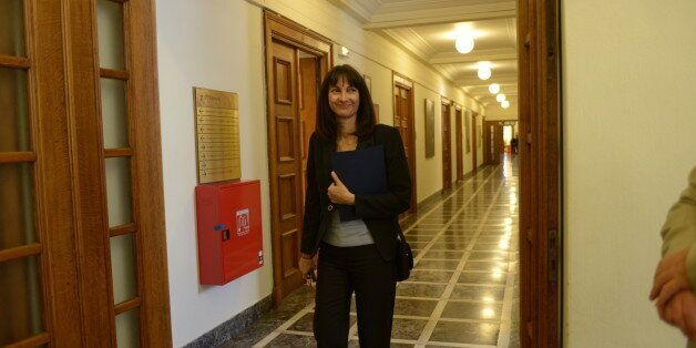 GREEK PARLIAMENT, ATHENS, ATTIKI, GREECE - 2016/05/10: Elena Kountoura, Deputy Minister of Tourism, is going to attend the cabinet of the Greek government.After six years of austerity, a good news from the Eurogroup, Greek Prime Minister Alexis Tsipras said, by opening the work of the Cabinet. (Photo by Dimitrios Karvountzis/Pacific Press/LightRocket via Getty Images)