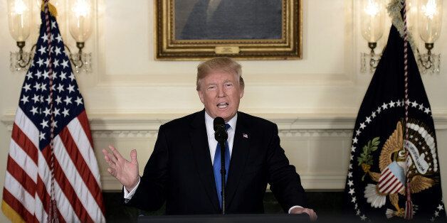 US President Donald Trump speaks about the Iran deal from the Diplomatic Reception room of the White House in Washington, DC, on October 13, 2017.Trump announced he will not certify the Iran nuclear deal and warned that the US could leave the Iran deal 'at any time.' / AFP PHOTO / Brendan SMIALOWSKI (Photo credit should read BRENDAN SMIALOWSKI/AFP/Getty Images)