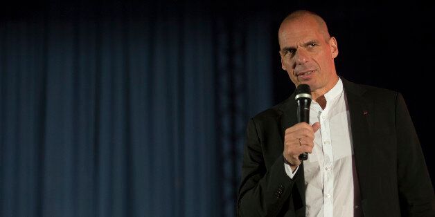 Yanis Varoufakis in the meeting of "The Democracy in Europe Movement 2025", or DiEM25,that is a Pan-European political movement launched in 2015 by former Greek finance minister Yanis Varoufakis. DiEM25 is led by a Coordinating Collective and it's aim is to reinvigorate the idea of Europe as a union of people governed with democratic consent. The meeting was held in Velideio congress hall in Thessaloniki, Greece and there were about 800-1000 people attending. There was live coverage and there were speeches from individuals live, but also some broadcasted from a videowall. (Photo by Nicolas Economou/NurPhoto via Getty Images)