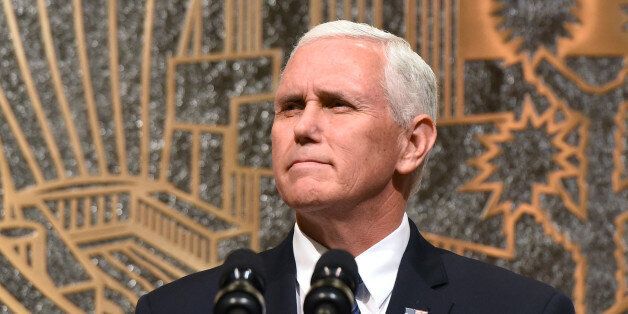 LAS VEGAS, NV - OCTOBER 07: U.S. Vice President Mike Pence speaks at the culmination of a faith unity walk, held to help the community heal after Sunday's mass shooting, at Las Vegas City Hall on October 7, 2017 in Las Vegas, Nevada. On October 1, Stephen Paddock killed at least 58 people and injured more than 450 after he opened fire on a large crowd at the Route 91 Harvest country music festival. The massacre is one of the deadliest mass shooting events in U.S. history. (Photo by Ethan Miller/Getty Images)