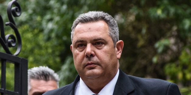 Minister of Defence, chairman of Independent Greeks Panos Kammenos demanding the Minister for Immigration Ioannis Mouzalas to resign. In Athens, on March 16., 2016(Photo by Wassilios Aswestopoulos/NurPhoto) (Photo by Wassilios Aswestopoulos/NurPhoto/NurPhoto via Getty Images)