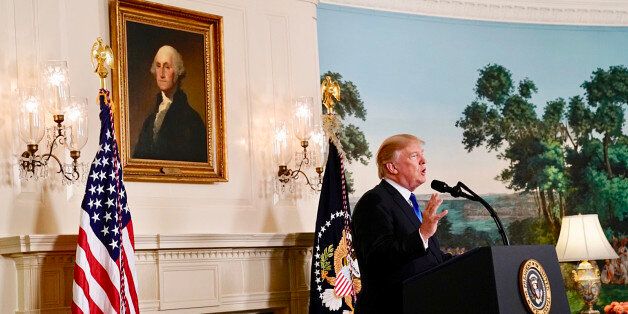 WASHINGTON, DC - OCTOBER 13: President Donald Trump speaks about Iran from the Diplomatic Reception Room at the White House in Washington, Friday, Oct. 13, 2017. (Photo by Jabin Botsford/The Washington Post via Getty Images) (Photo by Jabin Botsford/The Washington Post via Getty Images)