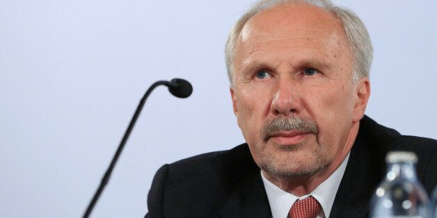 Ewald Nowotny, governor of Austria's central bank and European Central Bank (ECB) governing council member, pauses during a news conference to announce the ECB interest rate decision in Vienna, Austria, on Thursday, June 2, 2016. The European Central Bank kept its stimulus program unchanged and said it will start buying corporate bonds next week, as measures announced two months ago kick in. Photographer: Krisztian Bocsi/Bloomberg via Getty Images