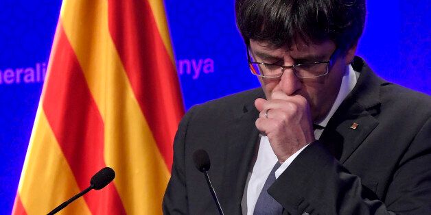 Catalan president Carles Puigdemont gives a press conference in Barcelona, on October 2, 2017.Catalonia's leader Carles Puigdemont said the region had won the right to break away from Spain after 90 percent of voters taking part in a banned referendum voted for independence, defying a sometimes violent police crackdown and fierce opposition from Madrid. / AFP PHOTO / LLUIS GENE (Photo credit should read LLUIS GENE/AFP/Getty Images)