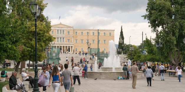 Athens, Greece - May 30, 2015: Every day life in Sintagma Athens with tourists and local people.