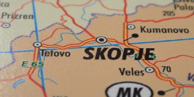 Capital and largest Macedonian city Skopje shown on map.