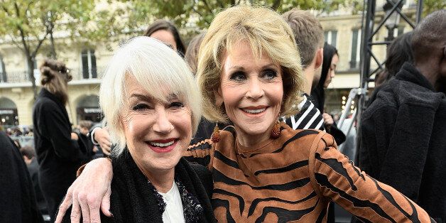 PARIS, FRANCE - OCTOBER 01: Helen Mirren and Jane Fonda attend Le Defile L'Oreal Paris as part of Paris Fashion Week Womenswear Spring/Summer 2018 at Avenue Des Champs Elysees on October 1, 2017 in Paris, France. (Photo by Kristy Sparow/Getty Images)