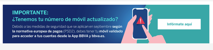Alerta en la página web de BBVA