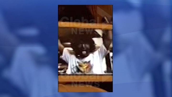 A screenshot of the video published by Global News on Thursday appearing to show Justin Trudeau in blackface makeup. 