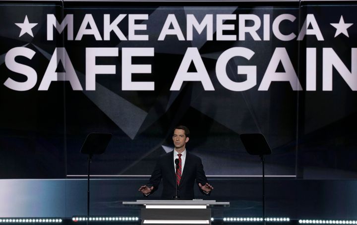 U.S. Senator Tom Cotton of Arkansas speaks about military issues and his military service at the Republican National Convention in Cleveland, Ohio, U.S. July 18, 2016.