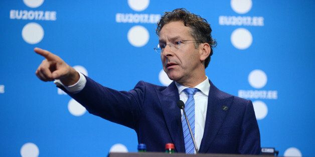 Jeroen Dijsselbloem, Dutch finance minister and head of the group of euro-area finance ministers, gestures as he takes questions during a news conference at the Eurogroup meeting in Tallinn, Estonia, on Friday, Sept. 15, 2017. The monetary union is the core of a united Europe but at the same time we have the internal market for all 27, German Finance MinisterÂ Wolfgang SchaeubleÂ said.Â Photographer: Peti Kollanyi/Bloomberg via Getty Images