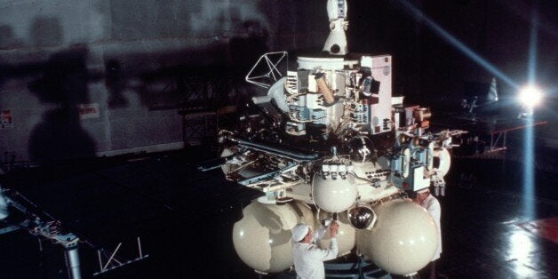 Full size replica of the space probe phobos being prepared for the paris air show, june 1987. (Photo by: Sovfoto/UIG via Getty Images)