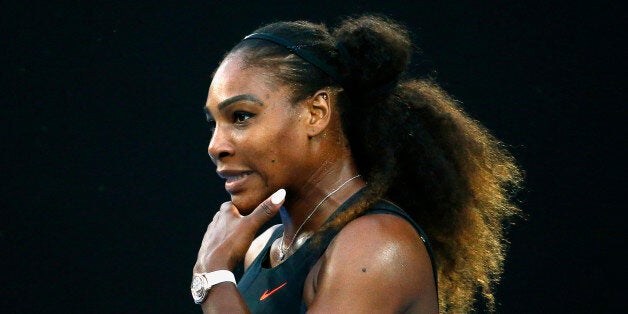 Tennis - Australian Open - Melbourne Park, Melbourne, Australia - 28/1/17 Serena Williams of the U.S. reacts during her Women's singles final match against Venus Williams of the U.S. .REUTERS/Edgar Su