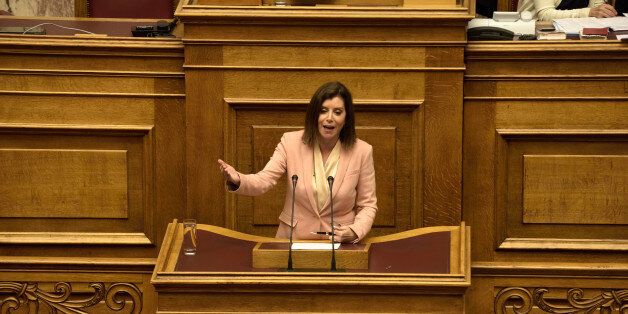 HELLENIC PARLIAMENT, ATHENS, ATTIKI, GREECE - 2016/07/20: Anna-Michel Asimakopoulou, deputy of New Democracy Party, during her speech to the Hellenic Parliament. (Photo by Dimitrios Karvountzis/Pacific Press/LightRocket via Getty Images)