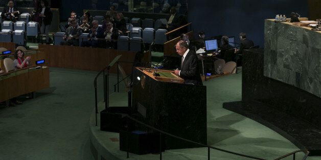 Sergei Lavrov, Russia's foreign minister, speaks during the UN General Assembly meeting in New York, U.S., on Thursday, Sept. 22, 2017. Russia issued an unusually blunt warning to the U.S. that it will retaliate against American-backed fighters in Syria, accusing them of firing on government troops battling for territory in a strategic region bordering Iraq. Photographer: Caitlin Ochs/Bloomberg via Getty Images
