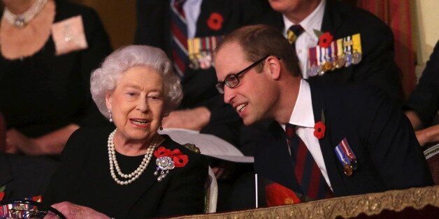 Britain's Queen Elizabeth and Prince William, Duke of Cambridge, (R) chat with each other in the Royal Box at the Royal Albert Hall during the Annual Festival of Remembrance in London November 7, 2015. REUTERS/Chris Jackson/Pool