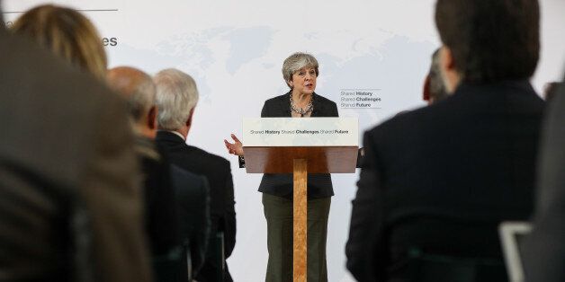 Theresa May, U.K. prime minister, delivers a speech at Complesso Santa Maria Novella in Florence, Italy, on Friday, Sept. 22, 2017. May will on Friday propose a period of transition after Brexit takes effect in March 2019, aiming to give certainty and clarity to companies worried about the looming split. Photographer: Chris Ratcliffe/Bloomberg via Getty Images