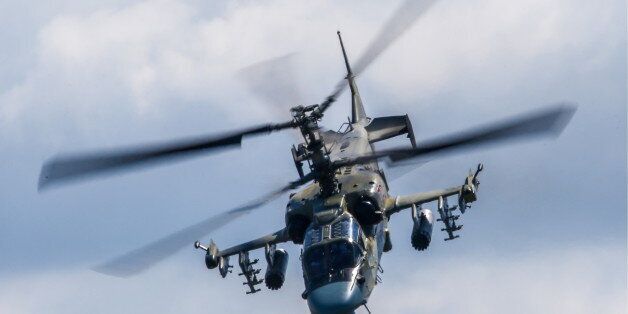 VORONEZH REGION, RUSSIA - JUNE 17, 2017: A Kamov Ka-52 Alligator attack helicopter performs at the Aviamix airshow, the opening event for the 2017 Aviadarts military aviation competition, at the Pogonovo range. Sergei Bobylev/TASS (Photo by Sergei Bobylev\TASS via Getty Images)