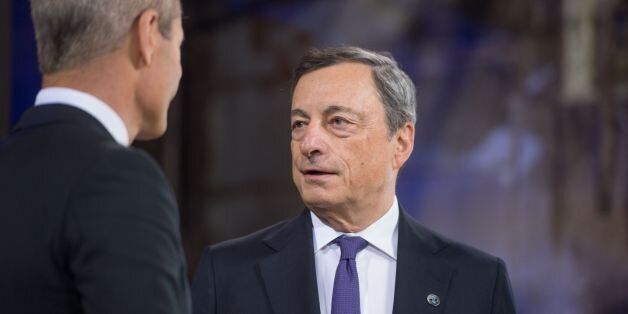 Estonian Finance Minister Toomas Toniste (L) welcomes European Central Bank (ECB) President Mario Draghi for an Informal meeting of economic and financial affairs ministers (ECOFIN) in Tallinn, on September 15, 2017. / AFP PHOTO / RAIGO PAJULA (Photo credit should read RAIGO PAJULA/AFP/Getty Images)