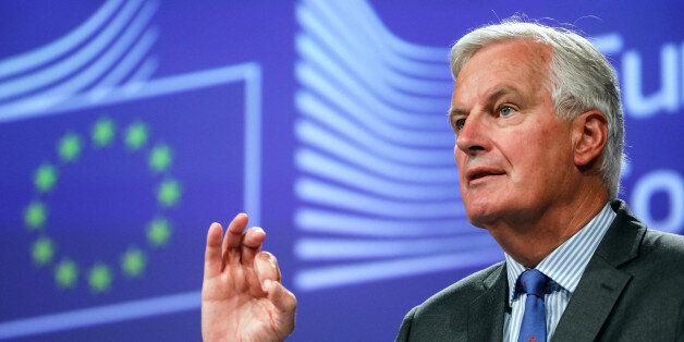 Michel Barnier, chief negotiator for the European Union (EU), gestures while speaking during a news conference in Brussels, Belgium, on Thursday, Sept. 7, 2017. The U.K.s position on the Irish border is wrong, Barnier said, as divisions between the two sides after three months of negotiation become starker. Photographer: Dario Pignatelli/Bloomberg via Getty Images