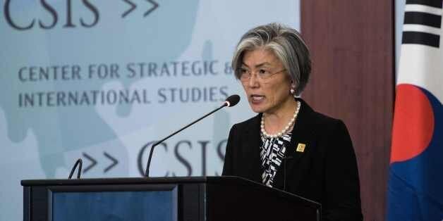 South Korean Foreign Minister Kang Kyung-wha speaks about the situation on the Korean peninsula at the Center for Strategic and International Studies (CSIS) in Washington, DC, on September 25, 2017. / AFP PHOTO / NICHOLAS KAMM (Photo credit should read NICHOLAS KAMM/AFP/Getty Images)