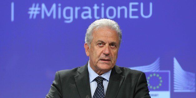 BRUSSELS, BELGIUM - SEPTEMBER 27: EU Commissioner of Migration and Home Affairs Dimitris Avramopoulos holds a press conference over the protection and strengthening of Schengen, in Brussels, Belgium on September 27, 2017. (Photo by Dursun Aydemir/Anadolu Agency/Getty Images)