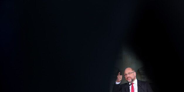 Martin Schulz, Social Democrat Party (SPD) candidate for German Chancellor, gestures as he speaks during an election campaign rally in Berlin, Germany, on Friday, Sept. 22, 2017. As Chancellor Angela Merkel and Schulz slug it out for the chancellery, the race for third place in Sunday's election may end up having an out-sized influence on the next German government. Photographer: Krisztian Bocsi/Bloomberg via Getty Images