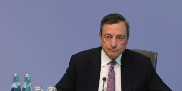 Mario Draghi, president of the European Central Bank (ECB), pauses during a news conference following the bank's interest rate decision, at the ECB headquarters in Frankfurt, Germany, on Thursday, Sept. 7, 2017. The European Central Bank opted to keep its stimulus settings unchanged for now as officials started cautiously sketching out the future of their quantitative-easing program. Photographer: Alex Kraus/Bloomberg via Getty Images