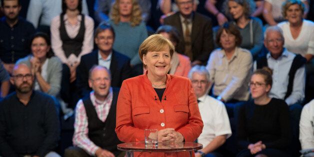 German Chancellor Angela Merkel, the Christian Democratic Union (CDU)'s main candidate for the chancellorship, answers questions at the Gollan cultural facility in the TV studio of the 'Wahlarena' in LÃ¼beck, northern Germany, on September 11, 2017. Merkel answers the citizens' questions during a TV show on the public broadcast ARD two weeks before the German election which will take place on September 24, 2017. / AFP PHOTO / dpa / Daniel Reinhardt / Germany OUT (Photo credit should read DANIEL REINHARDT/AFP/Getty Images)