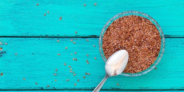 Overhead view of flax seeds