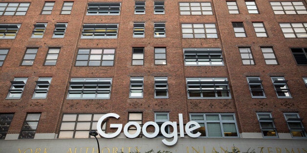 Signage is displayed at the Google Inc. offices in New York, U.S., on Tuesday, Aug. 22, 2016. Wal-Mart Stores Inc. is teaming up with Google to let shoppers order by voice, the latest example of the world's largest retailer finding a technology partner to catch e-commerce leader Amazon.com Inc. Photographer: Michael Nagle/Bloomberg via Getty Images