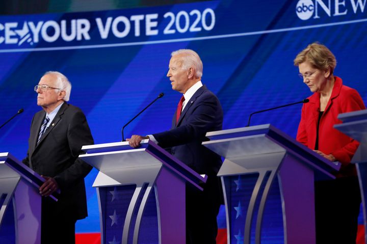 Progressive activists agree that either Warren, right, or Sanders, left, would be a better Democratic nominee than former Vice President Joe Biden, center.
