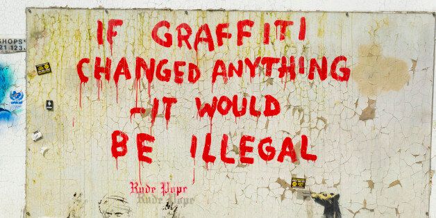 Banksy's Graffiti in Clipstone Street, Camden, London, United Kingdom