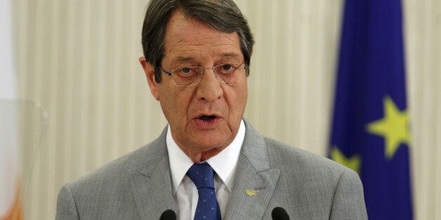 Cypriot President Nicos Anastasiades talks during a news conference at the Presidential Palace in Nicosia, Cyprus July 10, 2017. REUTERS/Yiannis Kourtoglou