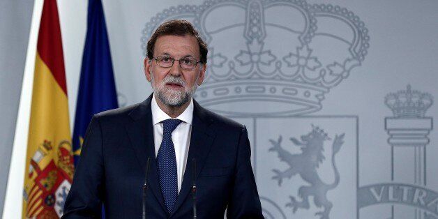 MADRID, SPAIN - SEPTEMBER 7: Spanish Prime Minister Mariano Rajoy speaks during a press conference after extraordinary cabinet meeting over Catalan parliament's referendum bill, at Moncloa Palace in Madrid, Spain on September 7, 2017. The Catalan government late Thursday passed a controversial referendum bill, which aims to guarantee an independence referendum for the northeastern region of Spain in the forthcoming weeks, despite the fact that the Spanish government and courts consider it to be illegal. (Photo by Burak Akbulut/Anadolu Agency/Getty Images)